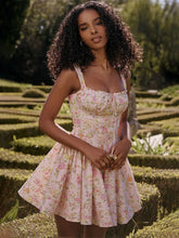 Flower Printed Open Back A-line Corset Mini Dress